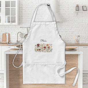 Personalized Watercolor Vintage Wildflower Meadow Adult Apron