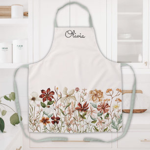Personalized Watercolor Vintage Wildflower Meadow Apron
