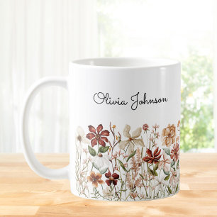 Personalized Watercolor Vintage Wildflower Meadow Coffee Mug
