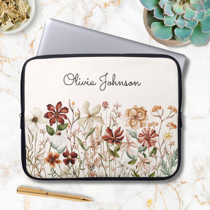 Personalized Watercolor Vintage Wildflower Meadow Laptop Sleeve