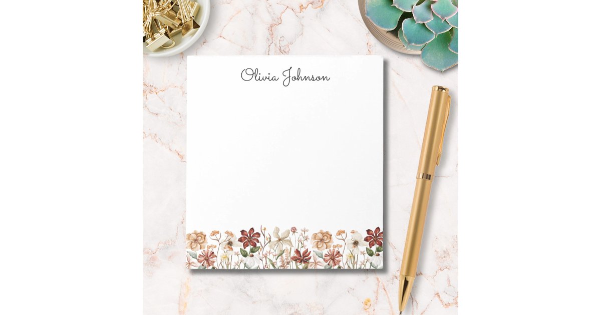 Personalized Watercolor Vintage Wildflower Meadow Notepad | Zazzle