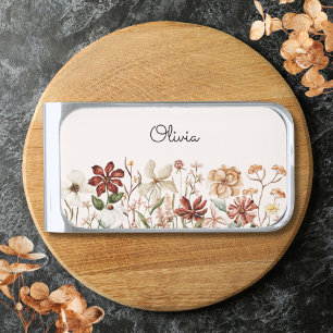 Personalized Watercolor Vintage Wildflower Meadow Silver Finish Money Clip