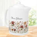 Personalized Watercolor Vintage Wildflower Meadow Teapot