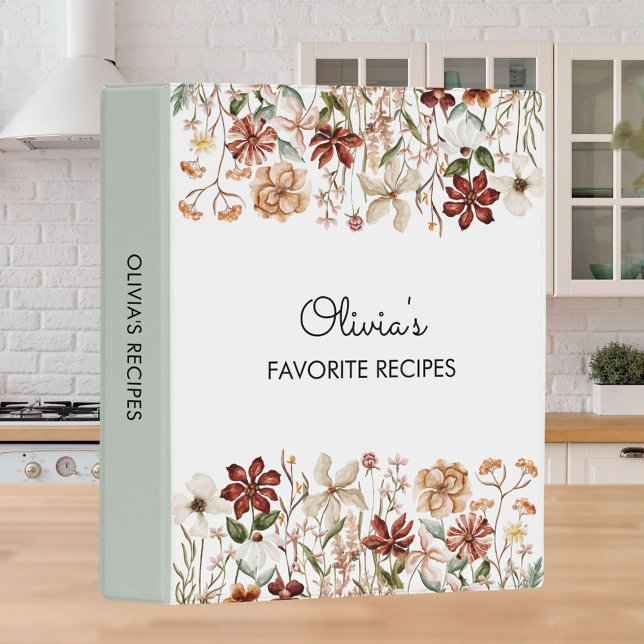 Personalized Watercolor Vintage Wildflower Recipe Mini Binder (In situ)