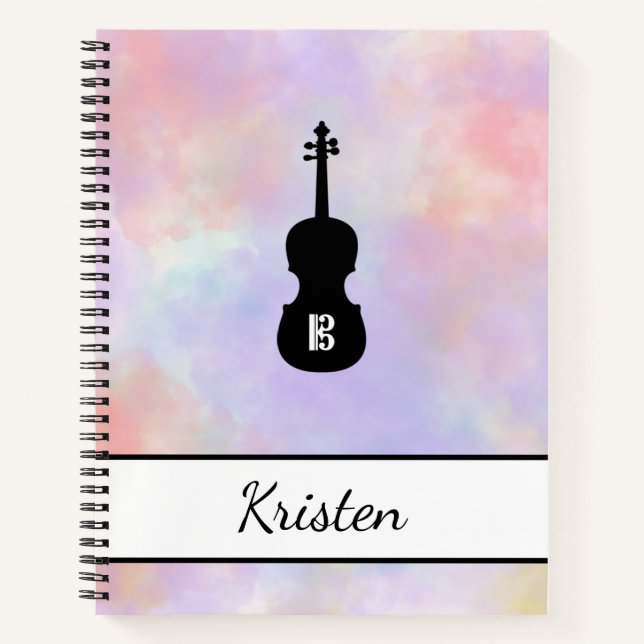 Personalized Watercolor Viola Alto Clef (Large) Notebook (Front)
