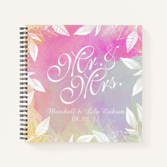 Personalized Watercolor Wedding Guestbook Notebook (Front)