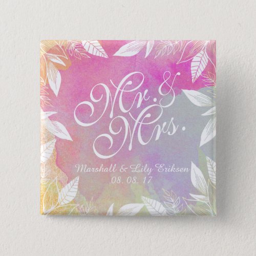 Personalized Watercolor Wedding Pin Button