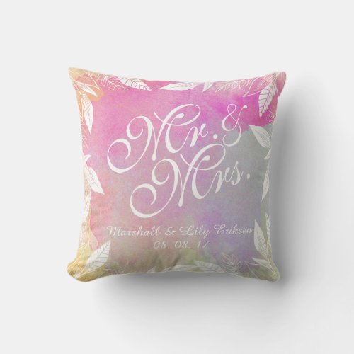 Personalized Watercolor Wedding Throw Pillow
