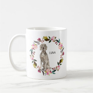 Personalized Watercolor Weimaraner Rose Wreath Coffee Mug