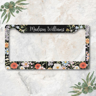 Personalized Watercolor Wild Flower Floral Elegant License Plate Frame