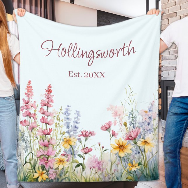 Personalized Watercolor Wildflower Field Fleece Blanket (Personalized Watercolor Wildflower Field Fleece Blanket
)