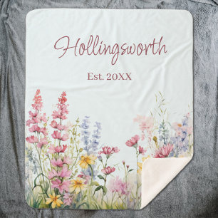 Personalized Watercolor Wildflower Field Sherpa Blanket
