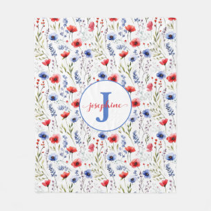 Personalized Watercolor Wildflower Fleece Blanket