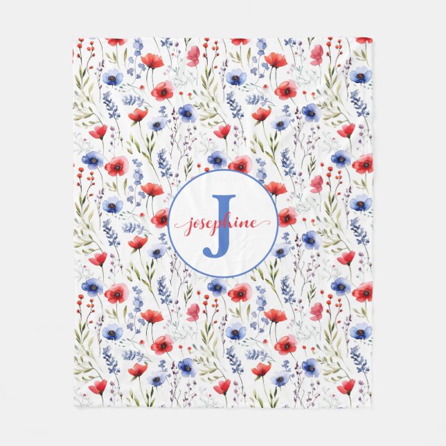Personalized Watercolor Wildflower Fleece Blanket (Front)