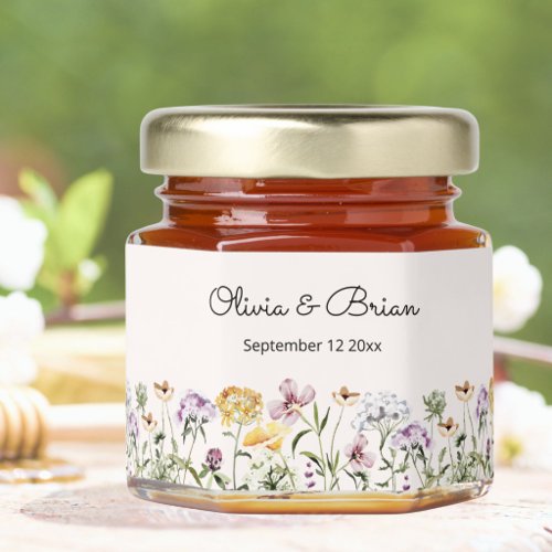 Personalized Watercolor Wildflower Garden Wedding Honey Jar Favors