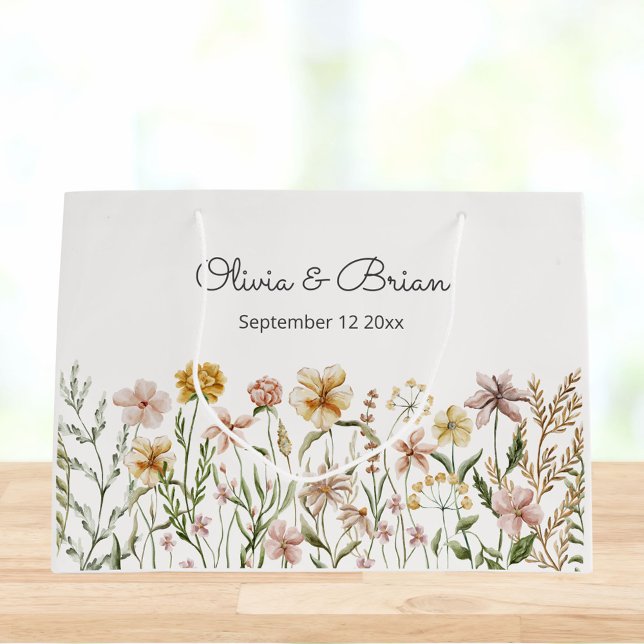 Personalized Watercolor Wildflower Meadow Floral Large Gift Bag (In situ)