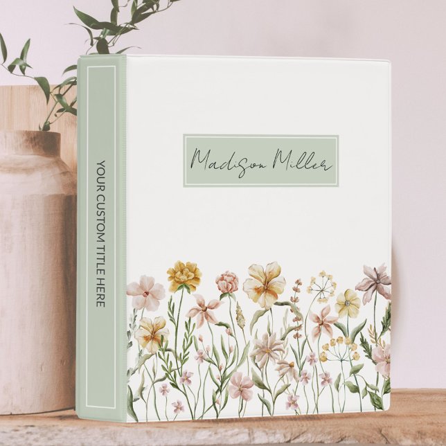 Personalized Watercolor Wildflower Meadow Floral Mini Binder (In situ)