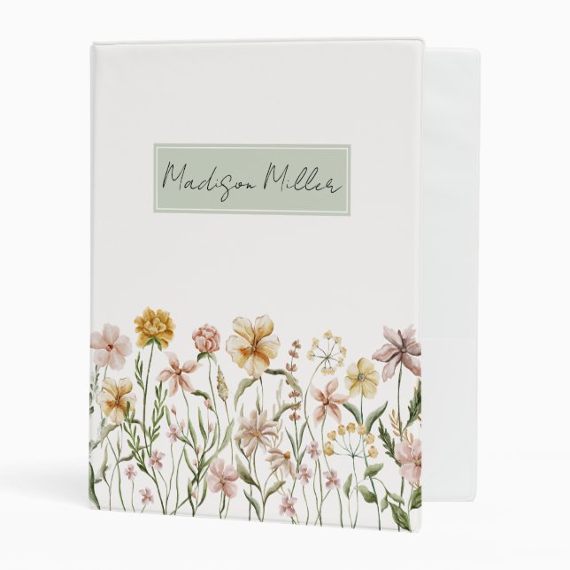 Personalized Watercolor Wildflower Meadow Floral Mini Binder | Zazzle