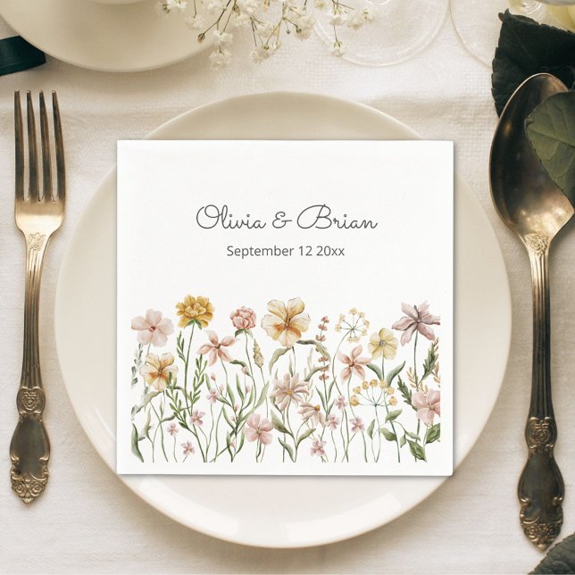 Personalized Watercolor Wildflower Meadow Floral Napkins (In situ)