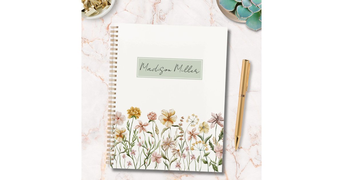 Personalized Watercolor Wildflower Meadow Floral Planner | Zazzle
