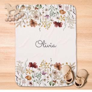 Personalized Watercolor Wildflower Pretty Floral Baby Blanket