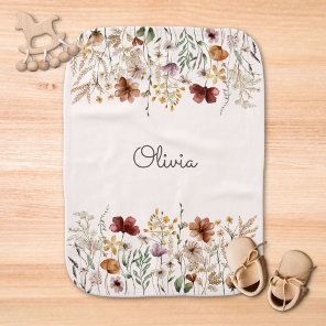 Personalized Watercolor Wildflower Pretty Floral Baby Burp Cloth