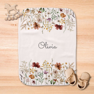 Personalized Watercolor Wildflower Pretty Floral Baby Burp Cloth