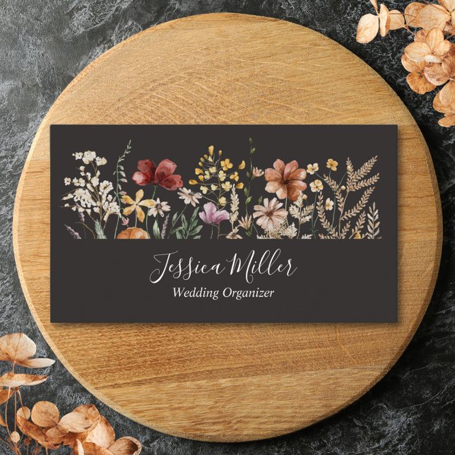 Personalized Watercolor Wildflower Pretty Floral Business Card (Close up)