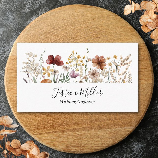 Personalized Watercolor Wildflower Pretty Floral Business Card (Close up)
