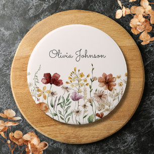 Personalized Watercolor Wildflower Pretty Floral Button