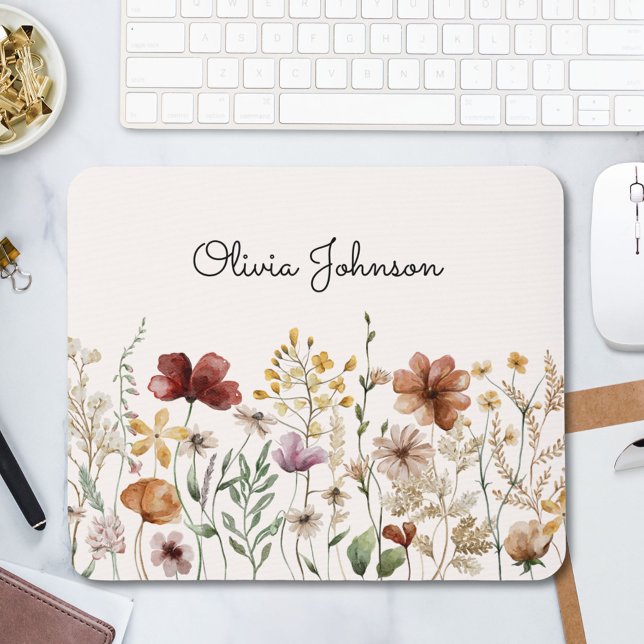 Personalized Watercolor Wildflower Pretty Floral Mouse Pad (In situ)