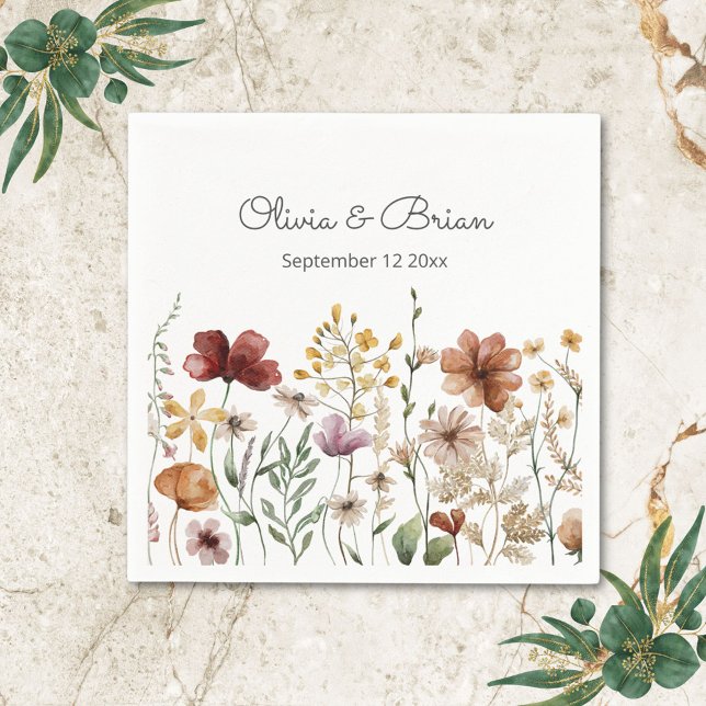 Personalized Watercolor Wildflower Pretty Floral Napkins (Close up)