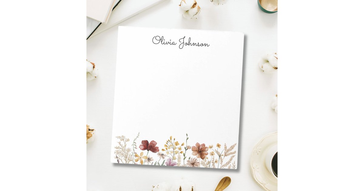 Personalized Watercolor Wildflower Pretty Floral Notepad | Zazzle