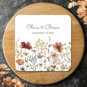 Personalized Watercolor Wildflower Pretty Floral Square Sticker