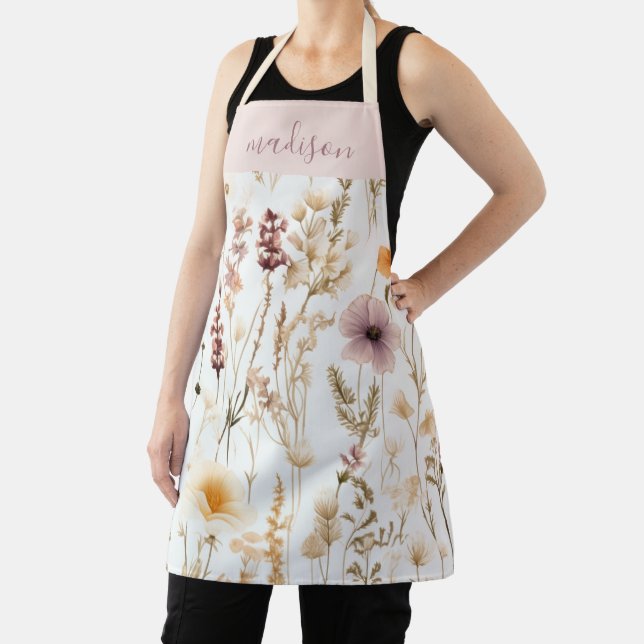 Personalized Watercolor Wildflowers Boho Apron (Insitu)