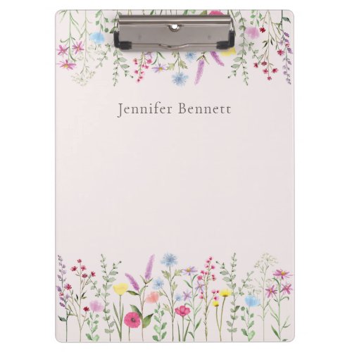 Personalized Watercolor Wildflowers Clipboard
