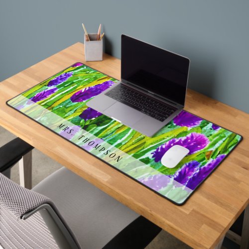 Personalized Watercolor Wildflowers Desk Mat