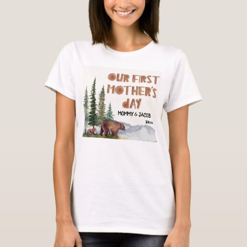 Personalized Watercolor Woodland 1st Mothers Day  T_Shirt