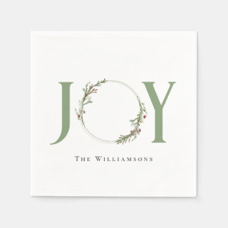 Personalized Watercolor Wreath Joy Napkins
