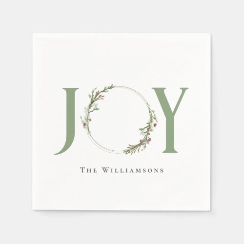 Personalized Watercolor Wreath Joy Napkins
