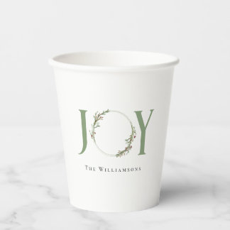 Personalized Watercolor Wreath Joy Paper Cups