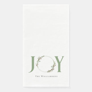 Personalized Watercolor Wreath Joy Paper Guest Towels