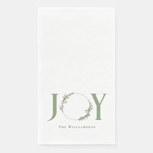 Personalized Watercolor Wreath Joy Paper Guest Towels