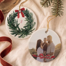 Personalized Watercolor Wreath Photo Christmas