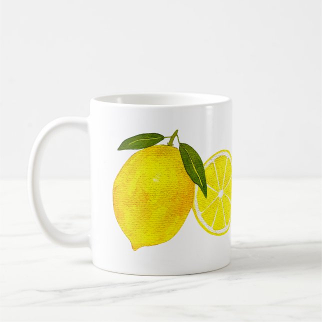 Personalized Watercolor Yellow Lemon Coffee Mug (Left)