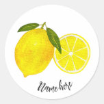 Personalized Watercolor Yellow Lemons Classic Round Sticker