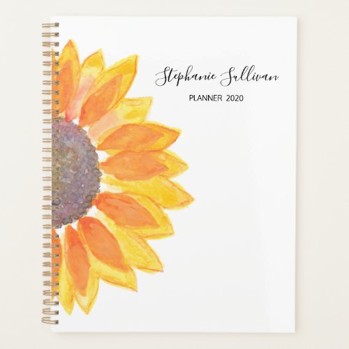 Personalized Watercolor Yellow Sunflower  Planner