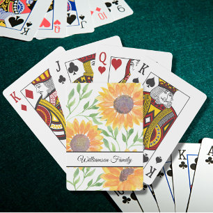 Personalized Watercolor Yellow Sunflowers Poker Cards