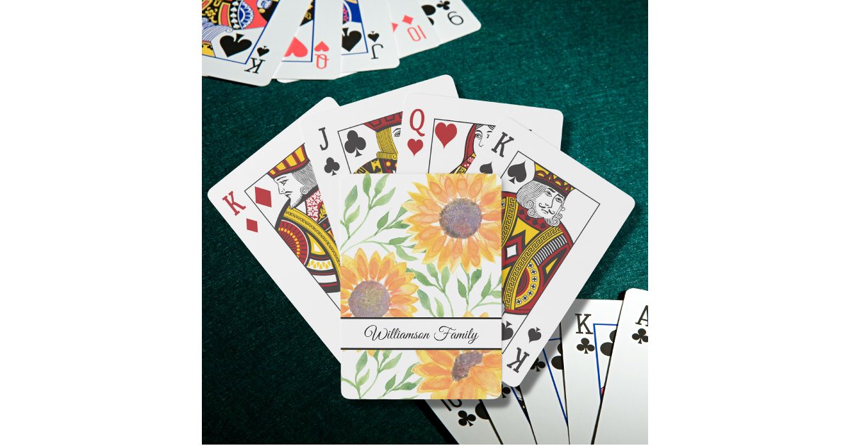Personalized Watercolor Yellow Sunflowers Poker Cards | Zazzle
