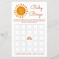 Personalized Watercolor Yellow Sunshine Baby Bingo